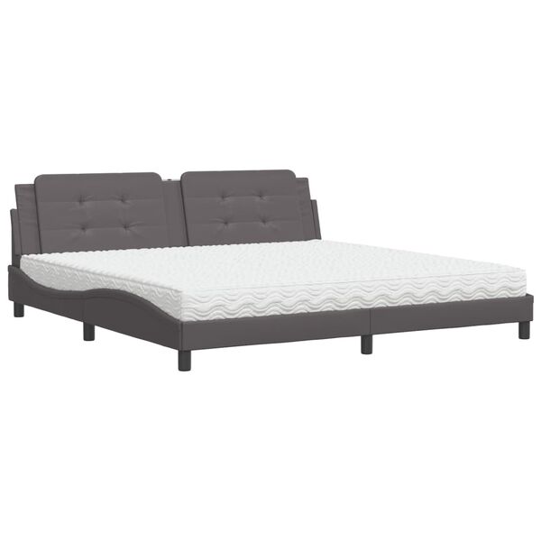 vidaXL Cama con colch&oacute;n Zadar cuero sint&eacute;tico gris 200x200 cm