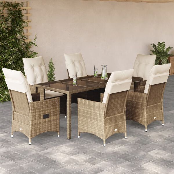 vidaXL Set comedor de jard&iacute;n 7 pzas con cojines rat&aacute;n sint&eacute;tico beige