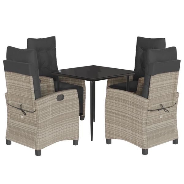 vidaXL Set comedor de jard&iacute;n 5 pzas cojines rat&aacute;n sint&eacute;tico gris claro