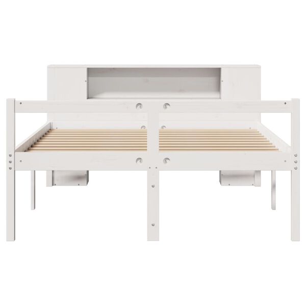 vidaXL Cama con estanter&iacute;a sin colch&oacute;n madera maciza blanca 140x200 cm