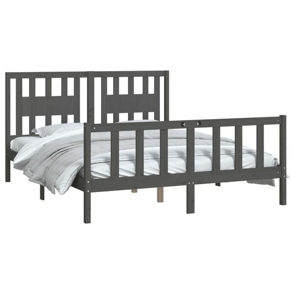 vidaXL Estructura de cama doble sin colch&oacute;n madera maciza gris