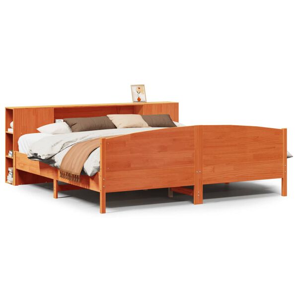 vidaXL Cama con estanter&iacute;a sin colch&oacute;n madera maciza marr&oacute;n 200x200 cm