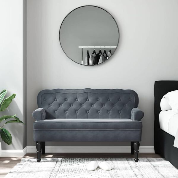 vidaXL Banco con respaldo terciopelo gris oscuro 119,5x64,5x75 cm