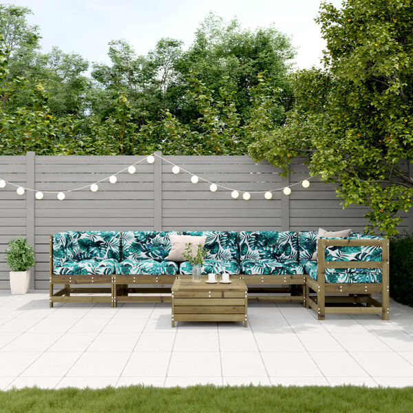 vidaXL Juego de muebles jard&iacute;n 7 pzas y cojines madera pino impregnada