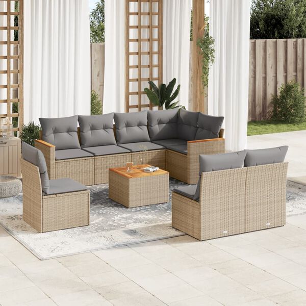 vidaXL Set de sofás de jardín 9 pzas con cojines ratán sintético beige