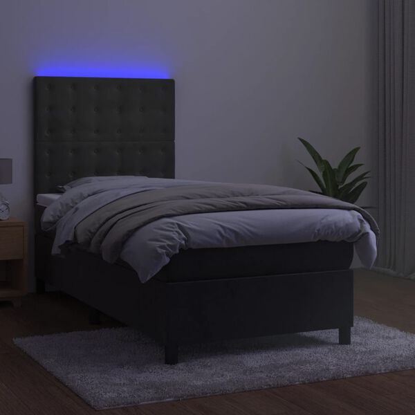 vidaXL Cama box spring colch&oacute;n y LED terciopelo gris oscuro 90x190 cm
