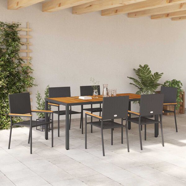 vidaXL Conjunto de Comedor de Jard&iacute;n 7 pcs Negro rat&aacute;n sint&eacute;tico