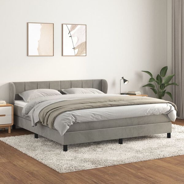 vidaXL Cama box spring con colch&oacute;n terciopelo gris claro 160x200 cm