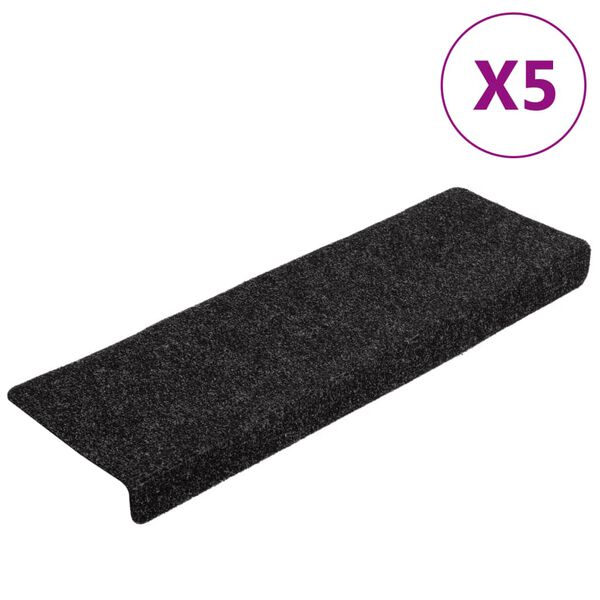 vidaXL Felpudos autoadhesivos para escaleras, 5 unidades, 65 x 21 x 4 cm, borde rectangular, color negro