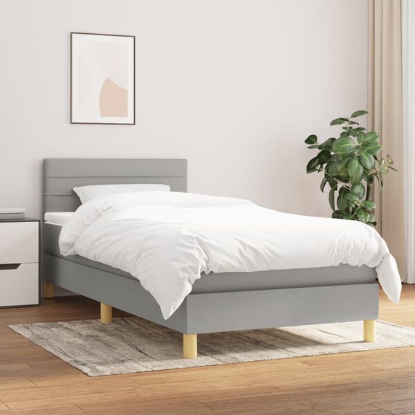 vidaXL Cama box spring con colch&oacute;n tela gris claro 90x200 cm