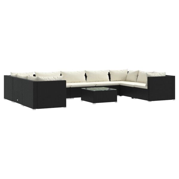 vidaXL Set de muebles de jard&iacute;n 10 pzs y cojines rat&aacute;n sint&eacute;tico negro