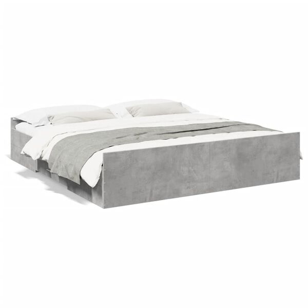 vidaXL Cama con cajones madera ingenier&iacute;a gris hormig&oacute;n 200x200 cm