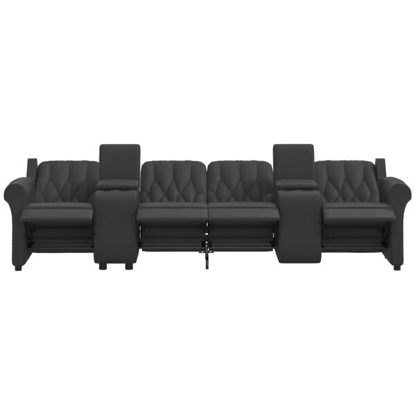 vidaXL Sill&oacute;n reclinable masaje 4 plazas con portavasos cuero PE negro