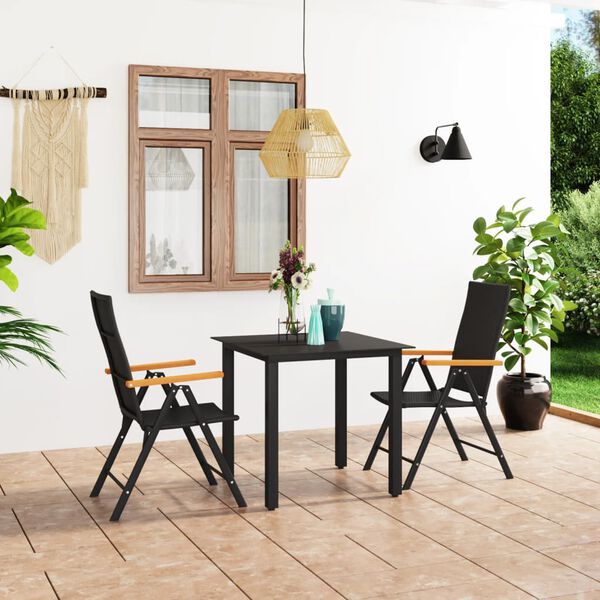 vidaXL Juego de comedor para jardín 3 piezas negro y marrón