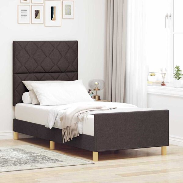 vidaXL Estructura de cama con cabecera Marr&oacute;n oscuro 90 x 190 cm tela