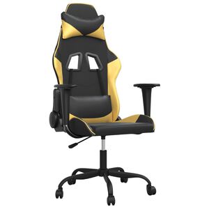 vidaXL Silla gaming de masaje cuero sint&eacute;tico negro y dorado