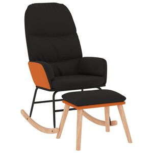 vidaXL Silla mecedora con reposapi&eacute;s tela negro