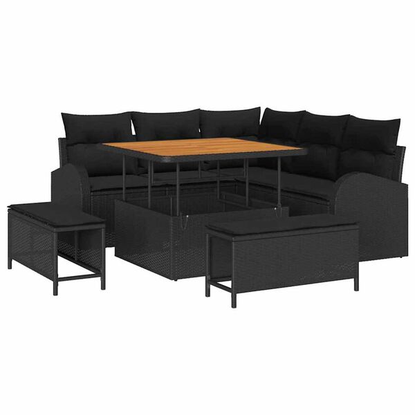 vidaXL Conjunto de sof&aacute; de jard&iacute;n con coj&iacute;n con almohada 8 pcs Negro