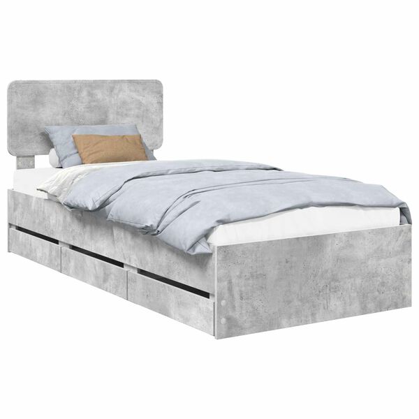vidaXL Estructura de cama con cabecera Gris Concreto 100 x 200 cm