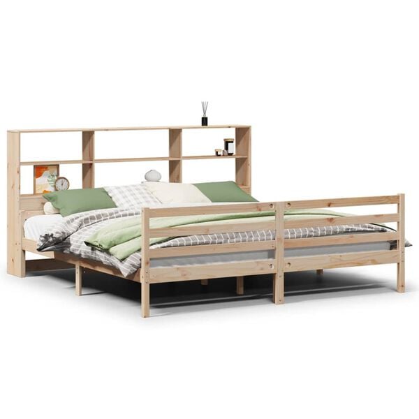 vidaXL Cama con estanter&iacute;a sin colch&oacute;n madera maciza de pino 200x200cm