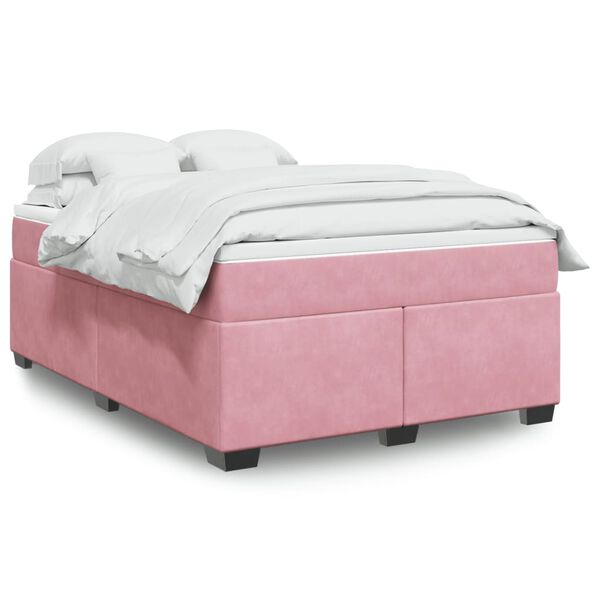 vidaXL Cama box spring con colchón terciopelo rosa 140x200 cm