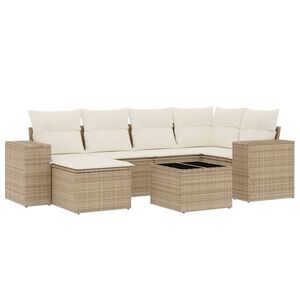 vidaXL Set sof&aacute;s de jard&iacute;n 7 piezas y cojines rat&aacute;n sint&eacute;tico beige