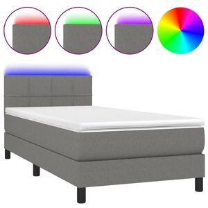 vidaXL Cama box spring colch&oacute;n y luces LED tela gris oscuro 90x190 cm
