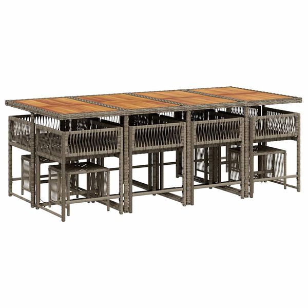 vidaXL Set comedor de jard&iacute;n con cojines 13 pzas rat&aacute;n sint&eacute;tico gris