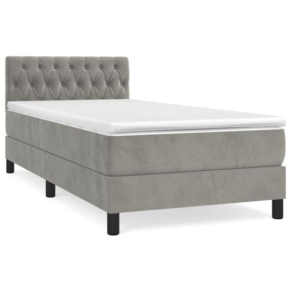 vidaXL Cama box spring con colch&oacute;n terciopelo gris claro 90x190 cm