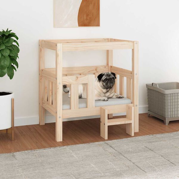 vidaXL Cama para perros madera maciza de pino 65,5x50,5x70 cm