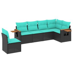 vidaXL Set de sof&aacute;s de jard&iacute;n 6 pzas con cojines rat&aacute;n sint&eacute;tico negro