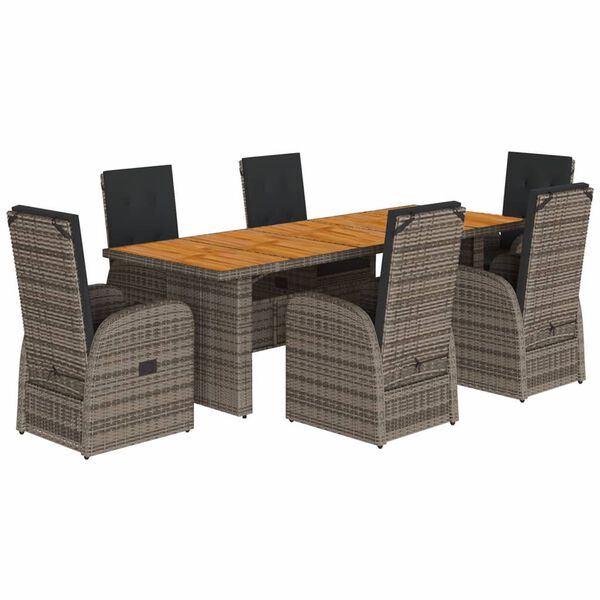 vidaXL Set comedor jardín 7 pzas y cojines ratán sintético gris