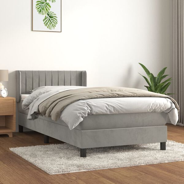 vidaXL Cama box spring con colch&oacute;n terciopelo gris claro 90x190 cm