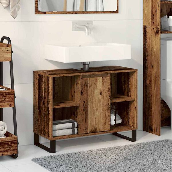 vidaXL Gabinete de Ba&ntilde;o con estante Madera Vieja 80 x 33 x 60 cm