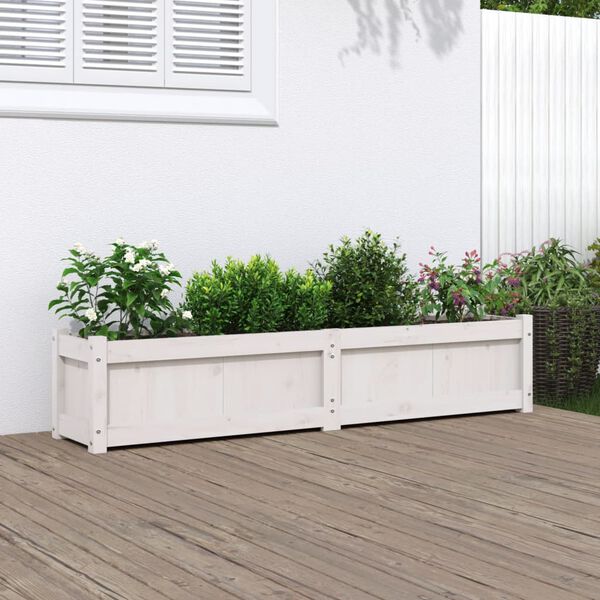 vidaXL Jardinera de madera maciza de pino blanca 150x31x31 cm