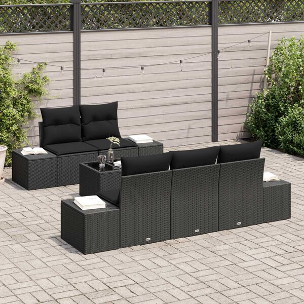 vidaXL Conjunto de sof&aacute; de jard&iacute;n 6 pcs Negro rat&aacute;n sint&eacute;tico