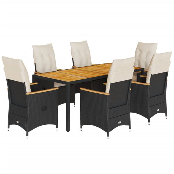 vidaXL Set de comedor de jard&iacute;n 7 pzas y cojines rat&aacute;n sint&eacute;tico negro