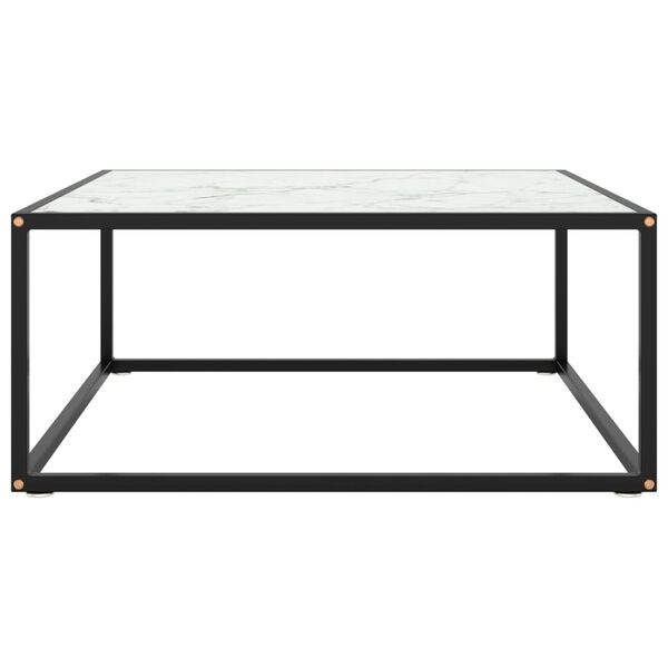 vidaXL Mesa de centro negra con vidrio de mármol blanco 80x80x35 cm