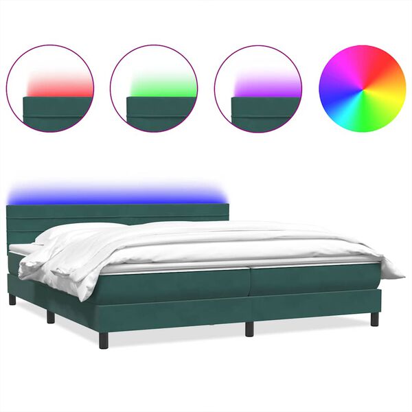 vidaXL Cama box spring con colch&oacute;n y LED terciopelo verde oscuro 180x220 cm