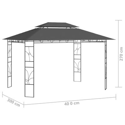 vidaXL Cenador gris antracita 4x3x2,7 m 160 g/m²