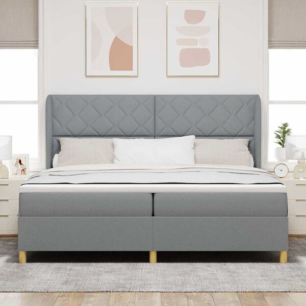 vidaXL Cama tipo Box Spring con colch&oacute;n Gris Claro 200 x 200 cm tela