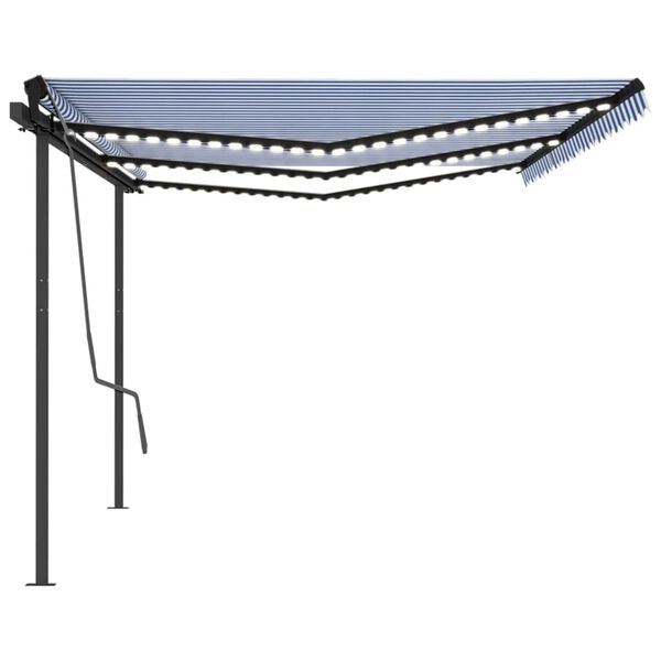 vidaXL Toldo retr&aacute;ctil manual con luz postes azul y blanco 6x3 m