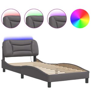 vidaXL Estructura de cama con LED sin colch&oacute;n Hvar gris 90x200 cm