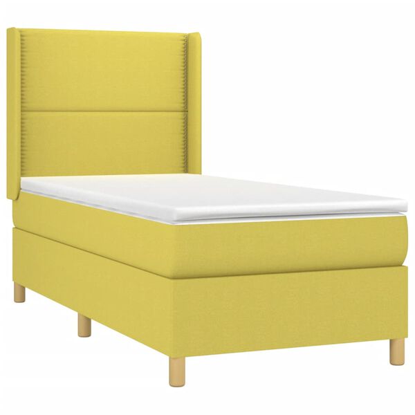 vidaXL Cama box spring colch&oacute;n y luces LED tela verde 90x190 cm