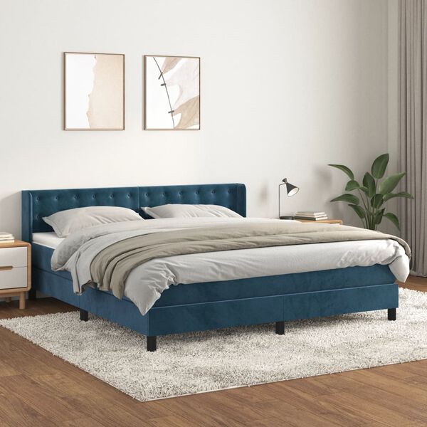 vidaXL Cama box spring con colch&oacute;n terciopelo azul oscuro 160x200 cm