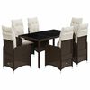 vidaXL Set de mesa y sillas jard&iacute;n 7 pzas con cojines rat&aacute;n PE marr&oacute;n