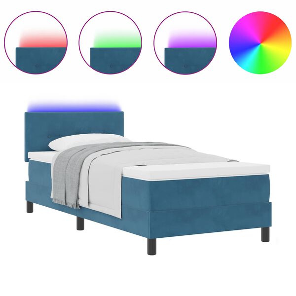 vidaXL Cama Box Spring LED Azul Oscuro 100 x 200 cm Terciopelo