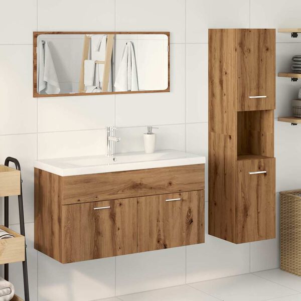 vidaXL Juego de muebles ba&ntilde;o 4 piezas madera ingenier&iacute;a roble artisan