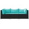 vidaXL Set de muebles de jard&iacute;n 3 pzas y cojines rat&aacute;n sint&eacute;tico negro