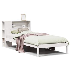 vidaXL Cama con estanter&iacute;a sin colch&oacute;n madera maciza blanca 75x190 cm